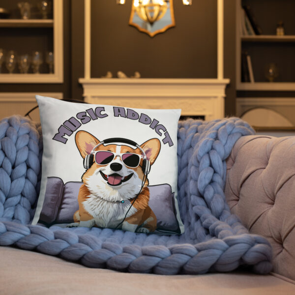 Cute Corgi Art Listening Music Bands-Music Addict Basic Pillow - Image 10