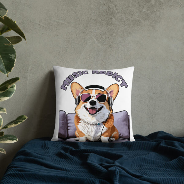 Cute Corgi Art Listening Music Bands-Music Addict Basic Pillow - Image 9