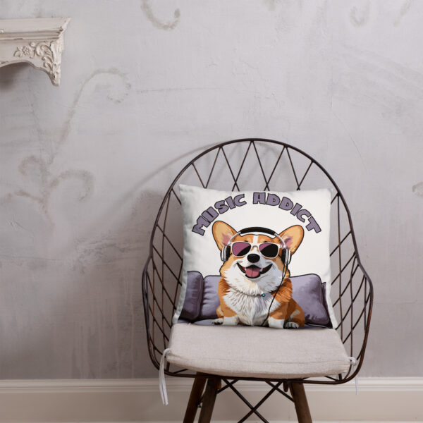 Cute Corgi Art Listening Music Bands-Music Addict Basic Pillow - Image 3