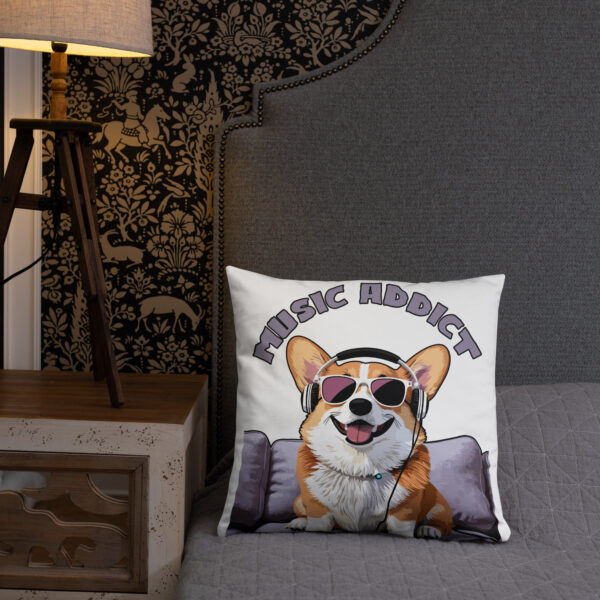 Cute Corgi Art Listening Music Bands-Music Addict Basic Pillow - Image 4