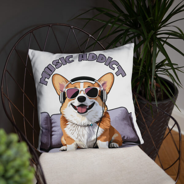 Cute Corgi Art Listening Music Bands-Music Addict Basic Pillow - Image 6