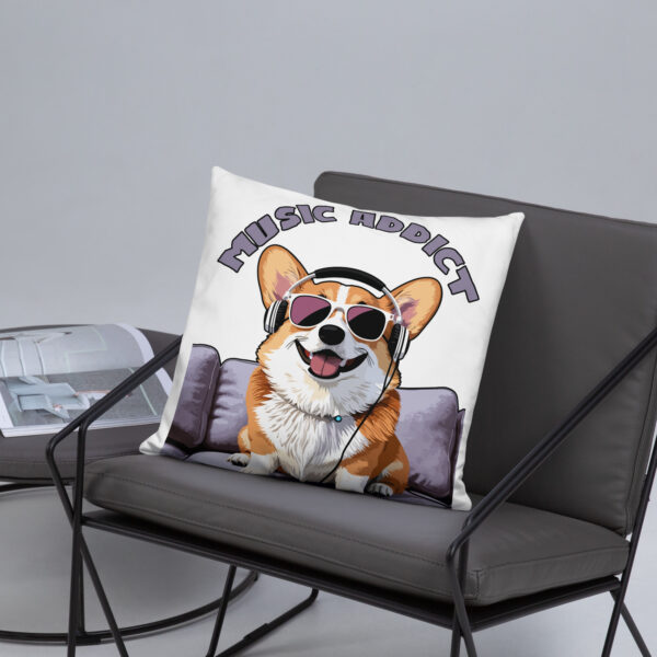 Cute Corgi Art Listening Music Bands-Music Addict Basic Pillow - Image 7