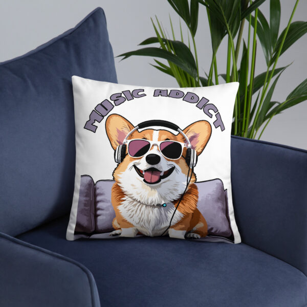 Cute Corgi Art Listening Music Bands-Music Addict Basic Pillow - Image 8