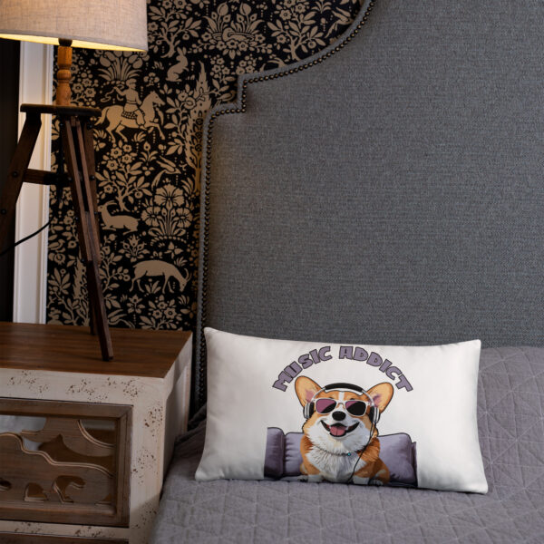 Cute Corgi Art Listening Music Bands-Music Addict Basic Pillow - Image 13