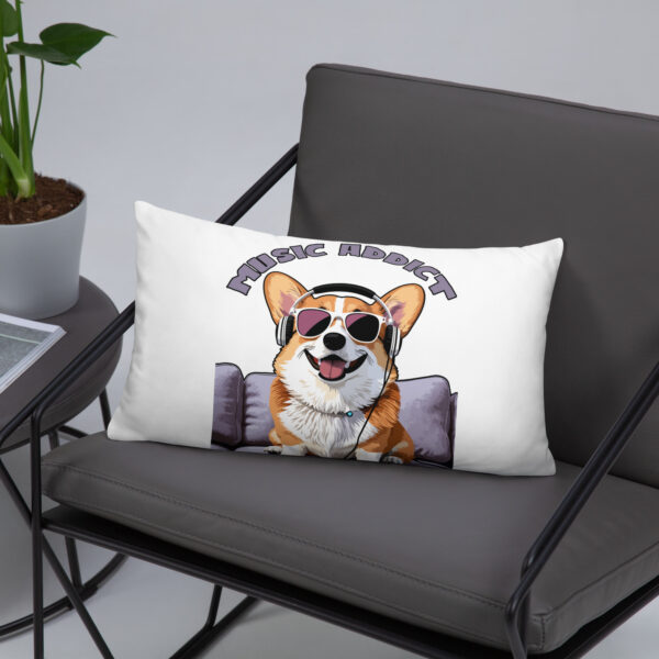 Cute Corgi Art Listening Music Bands-Music Addict Basic Pillow - Image 15