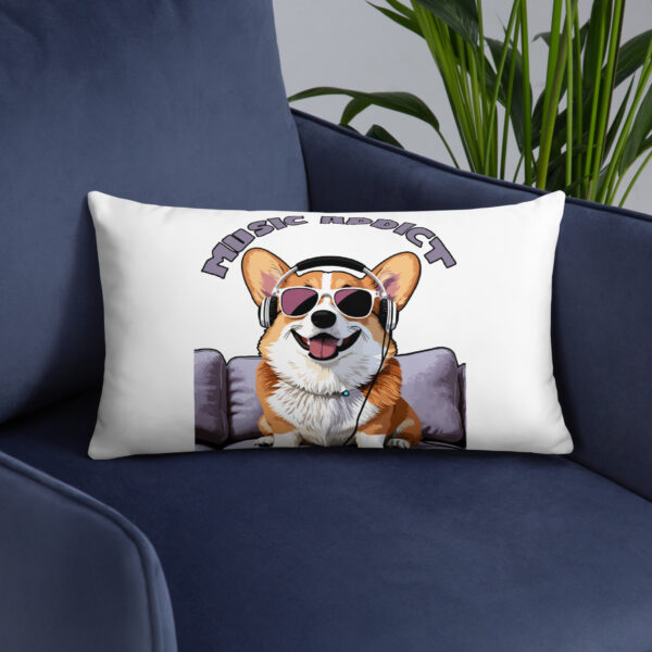 Cute Corgi Art Listening Music Bands-Music Addict Basic Pillow - Image 16