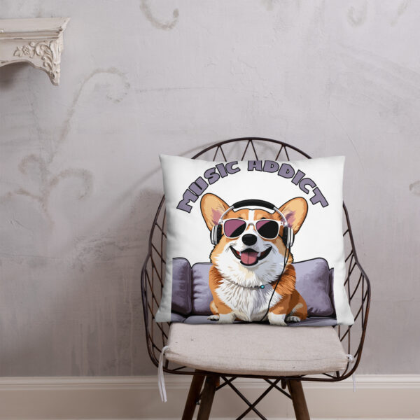 Cute Corgi Art Listening Music Bands-Music Addict Basic Pillow - Image 24