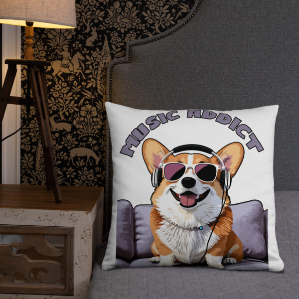 Cute Corgi Art Listening Music Bands-Music Addict Basic Pillow - Image 25