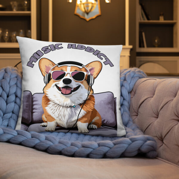 Cute Corgi Art Listening Music Bands-Music Addict Basic Pillow - Image 26