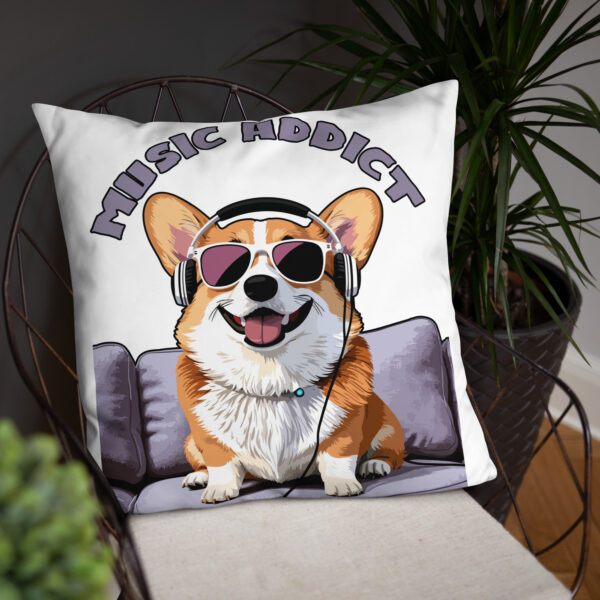 Cute Corgi Art Listening Music Bands-Music Addict Basic Pillow - Image 27