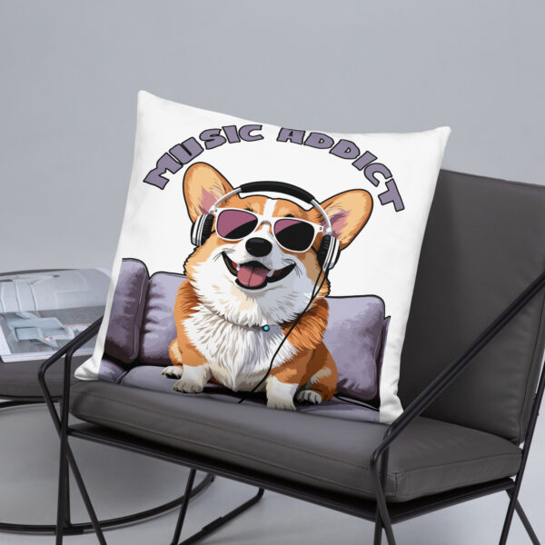 Cute Corgi Art Listening Music Bands-Music Addict Basic Pillow - Image 28