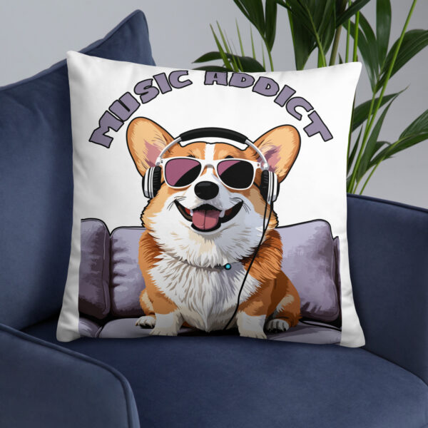 Cute Corgi Art Listening Music Bands-Music Addict Basic Pillow - Image 29