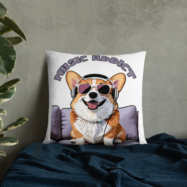 Cute Corgi Art Listening Music Bands-Music Addict Basic Pillow - Image 30