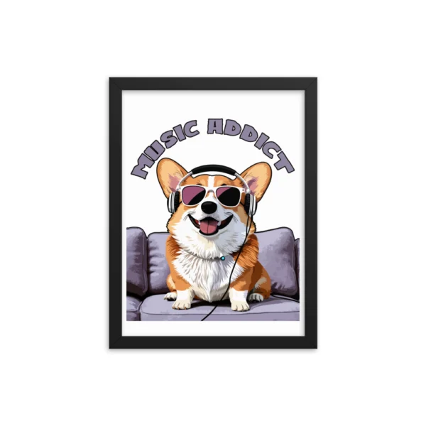 Cute Corgi Art Listening Music Bands-Music Addict  Framed poster - Image 3