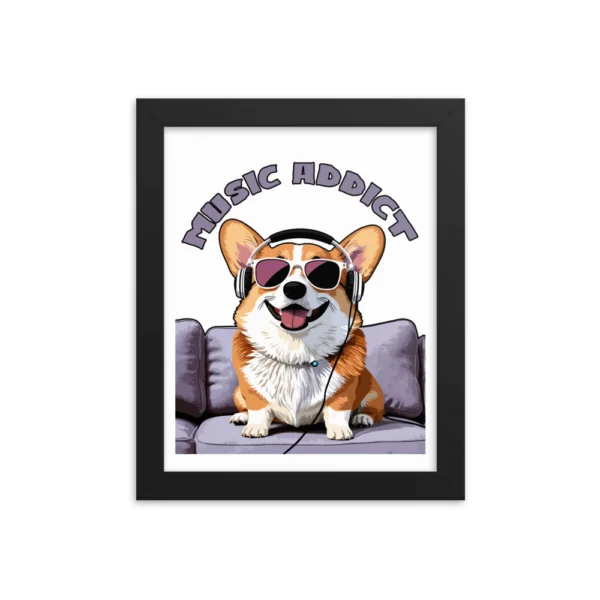 Cute Corgi Art Listening Music Bands-Music Addict  Framed poster - Image 2
