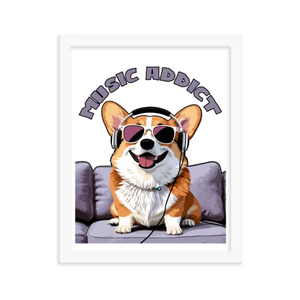 Cute Corgi Art Listening Music Bands-Music Addict  Framed poster - Image 7