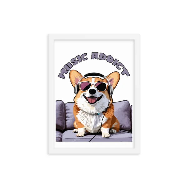 Cute Corgi Art Listening Music Bands-Music Addict  Framed poster - Image 8