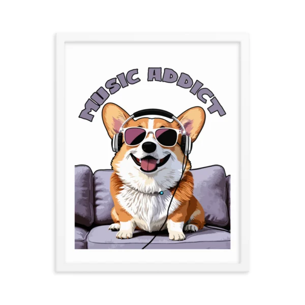 Cute Corgi Art Listening Music Bands-Music Addict  Framed poster - Image 9