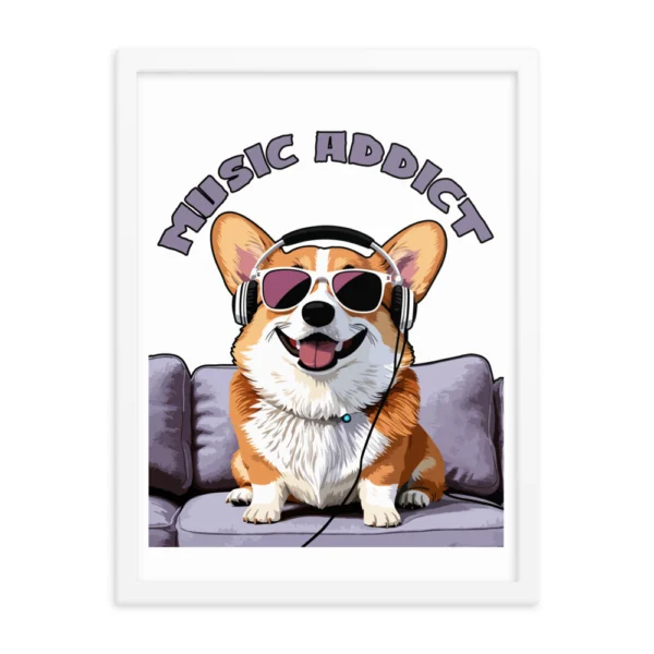 Cute Corgi Art Listening Music Bands-Music Addict  Framed poster - Image 10