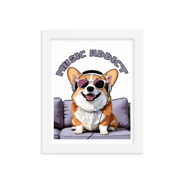Cute Corgi Art Listening Music Bands-Music Addict  Framed poster - Image 6