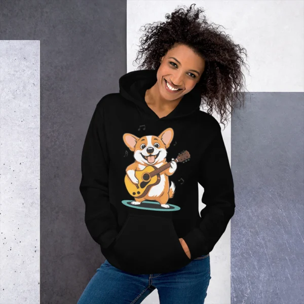 Adorable Corgi Guitarist Unisex Hoodie - Image 4