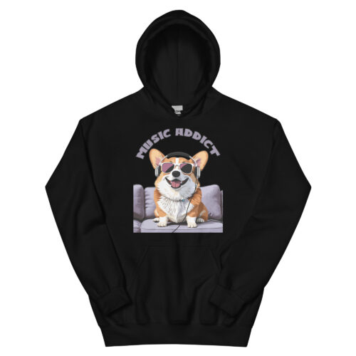 Cute Corgi Art Listening Music Bands-Music Addict Unisex Hoodie