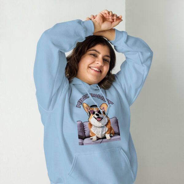 Cute Corgi Art Listening Music Bands-Music Addict Unisex Hoodie - Image 3