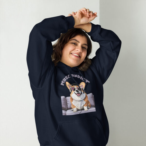 Cute Corgi Art Listening Music Bands-Music Addict Unisex Hoodie - Image 2