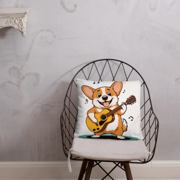 adorable corgi playing guitar basic pillow perfect for music and dog lovers