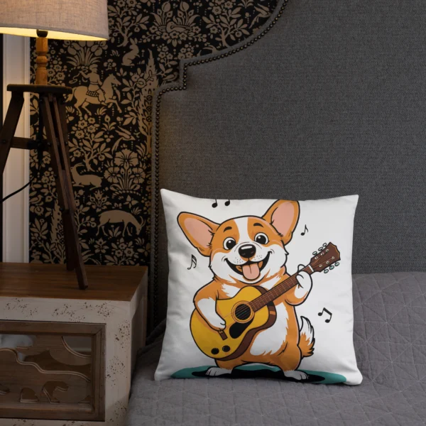 adorable corgi playing guitar basic pillow perfect for music and dog lovers