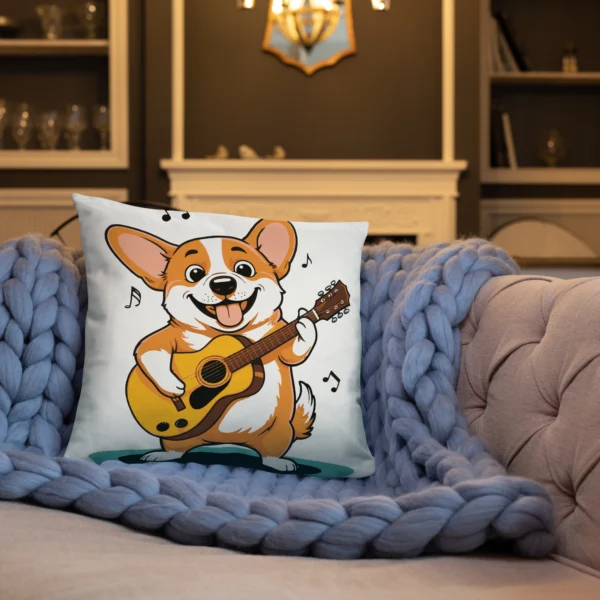 adorable corgi playing guitar basic pillow perfect for music and dog lovers