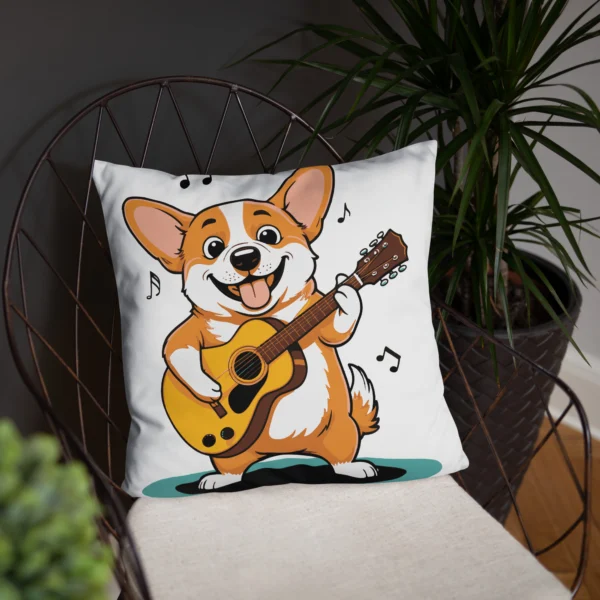 adorable corgi playing guitar basic pillow perfect for music and dog lovers