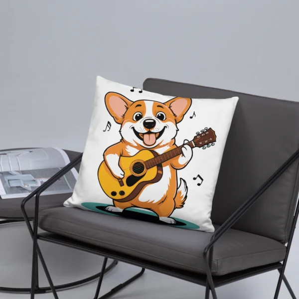 adorable corgi playing guitar basic pillow perfect for music and dog lovers