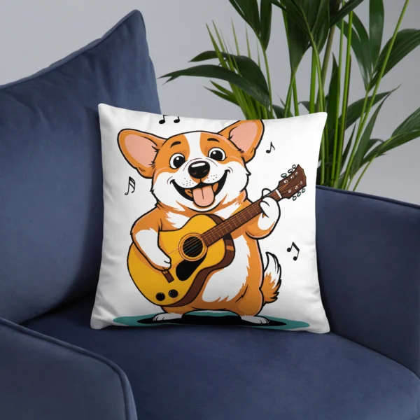 adorable corgi playing guitar basic pillow perfect for music and dog lovers