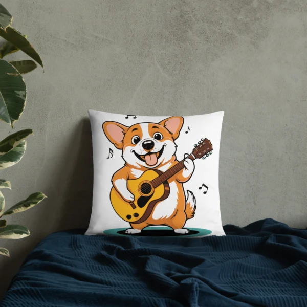 adorable corgi playing guitar basic pillow perfect for music and dog lovers