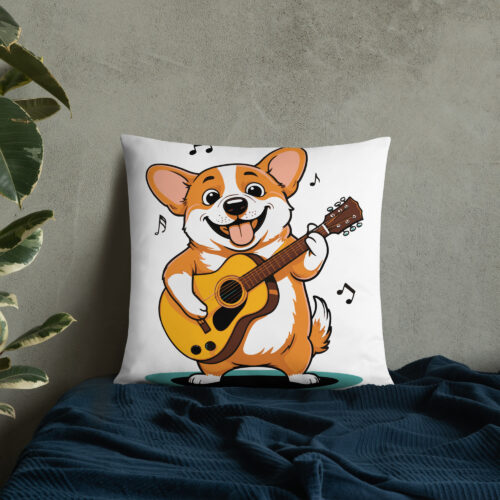 Adorable Corgi Playing Guitar Basic Pillow – Perfect for Music and Dog Lovers