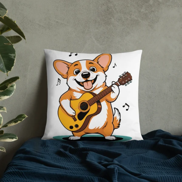 adorable corgi playing guitar basic pillow perfect for music and dog lovers