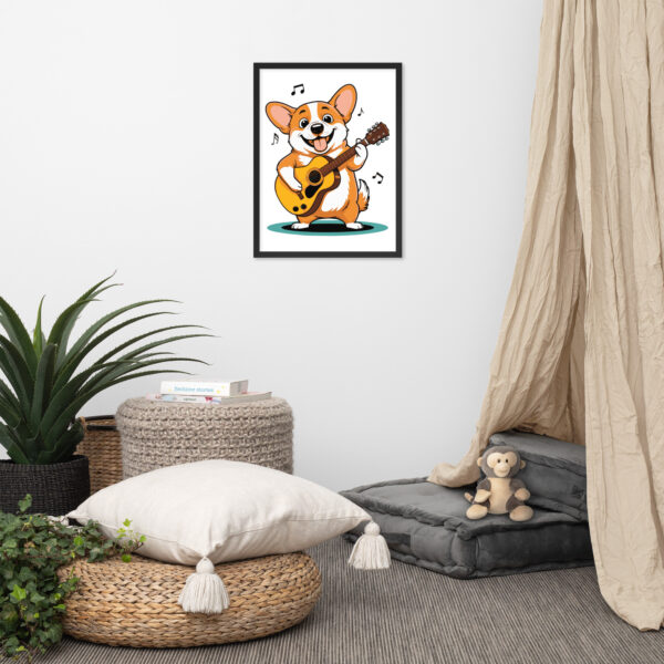 adorable corgi guitarist framed poster