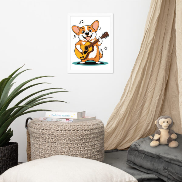 adorable corgi guitarist framed poster