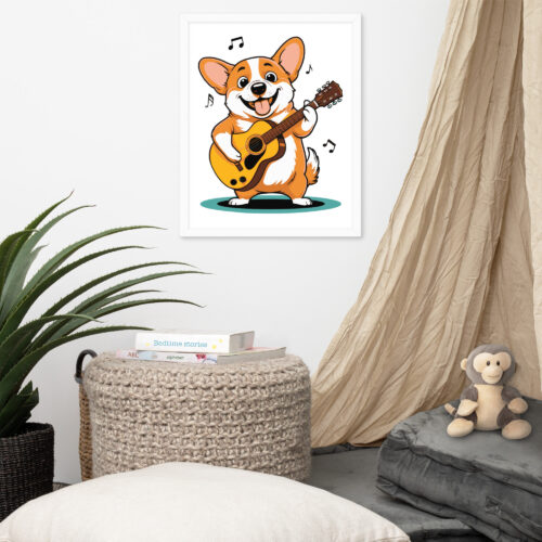 Adorable Corgi Guitarist Framed poster