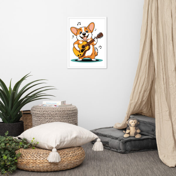 adorable corgi guitarist framed poster