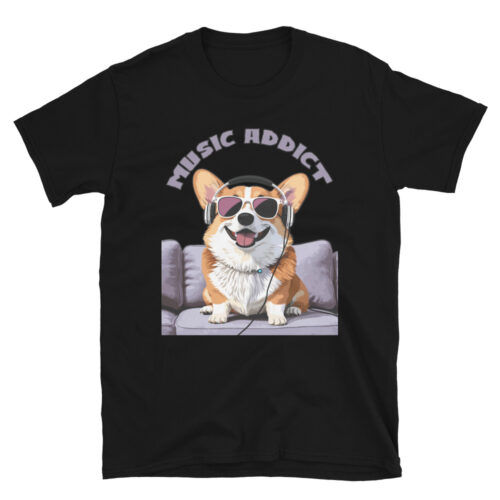 Cute Corgi Art Listening Music Bands-Music Addict Short-Sleeve Unisex T-Shirt