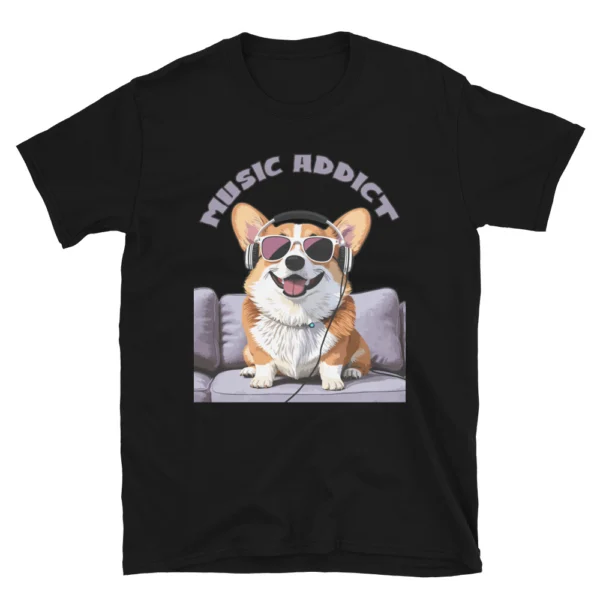 cute corgi art listening music bands music addict short sleeve unisex t shirt