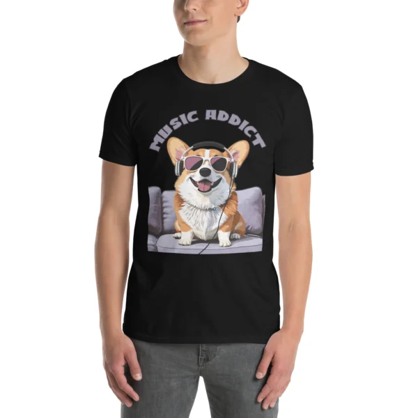 cute corgi art listening music bands music addict short sleeve unisex t shirt