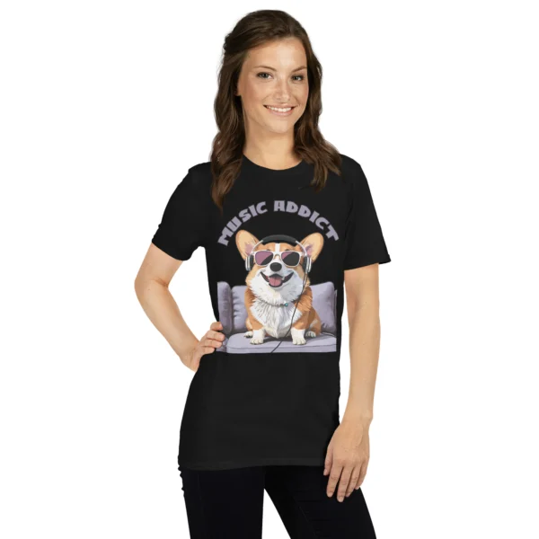 cute corgi art listening music bands music addict short sleeve unisex t shirt