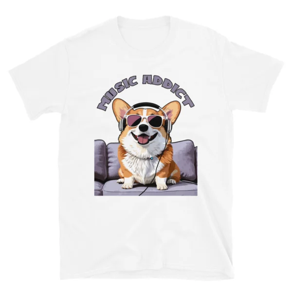 cute corgi art listening music bands music addict short sleeve unisex t shirt