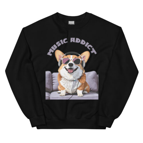 Cute Corgi Art Listening Music Bands-Music Addict Unisex Sweatshirt